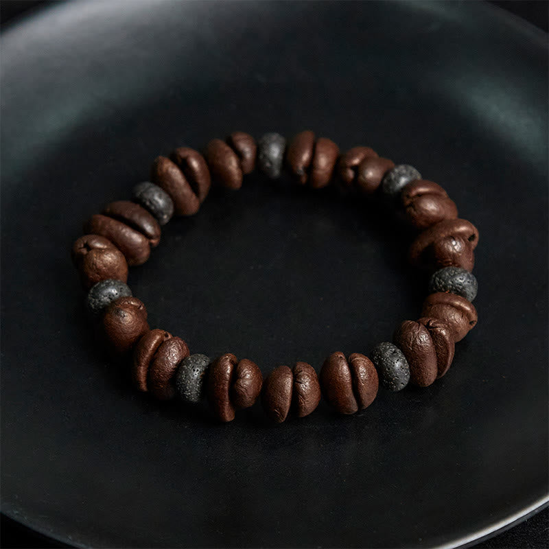 Bracciale con perle di pietra lavica, occhio di tigre, chicchi di caffè naturali e diaspro grigio Buddha Stones - image 14