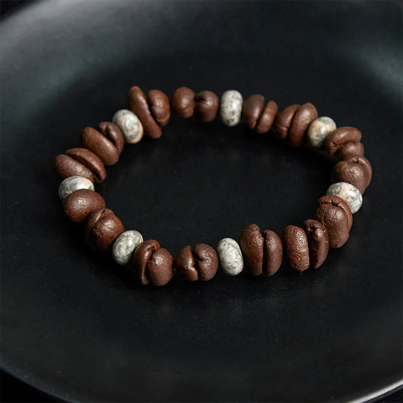 Bracciale con perle di pietra lavica, occhio di tigre, chicchi di caffè naturali e diaspro grigio Buddha Stones - image 9