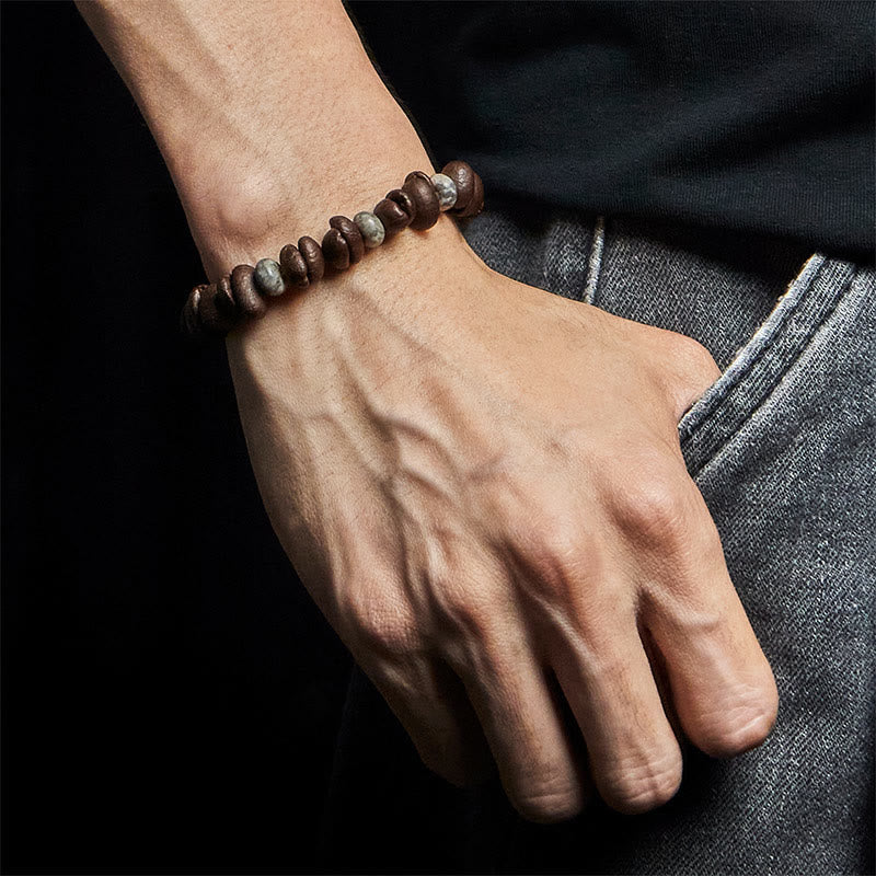 Bracciale con perle di pietra lavica, occhio di tigre, chicchi di caffè naturali e diaspro grigio Buddha Stones - image 10