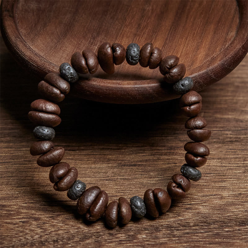 Bracciale con perle di pietra lavica, occhio di tigre, chicchi di caffè naturali e diaspro grigio Buddha Stones - image 12