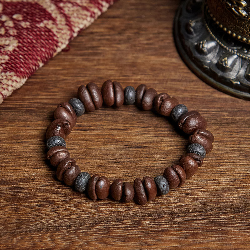 Bracciale con perle di pietra lavica, occhio di tigre, chicchi di caffè naturali e diaspro grigio Buddha Stones - Chicco di caffè e pietra lavica (circonferenza del polso: 16 cm) - image 11