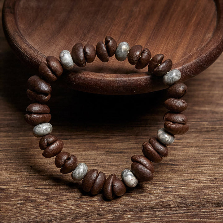 Bracciale con perle di pietra lavica, occhio di tigre, chicchi di caffè naturali e diaspro grigio Buddha Stones - image 7
