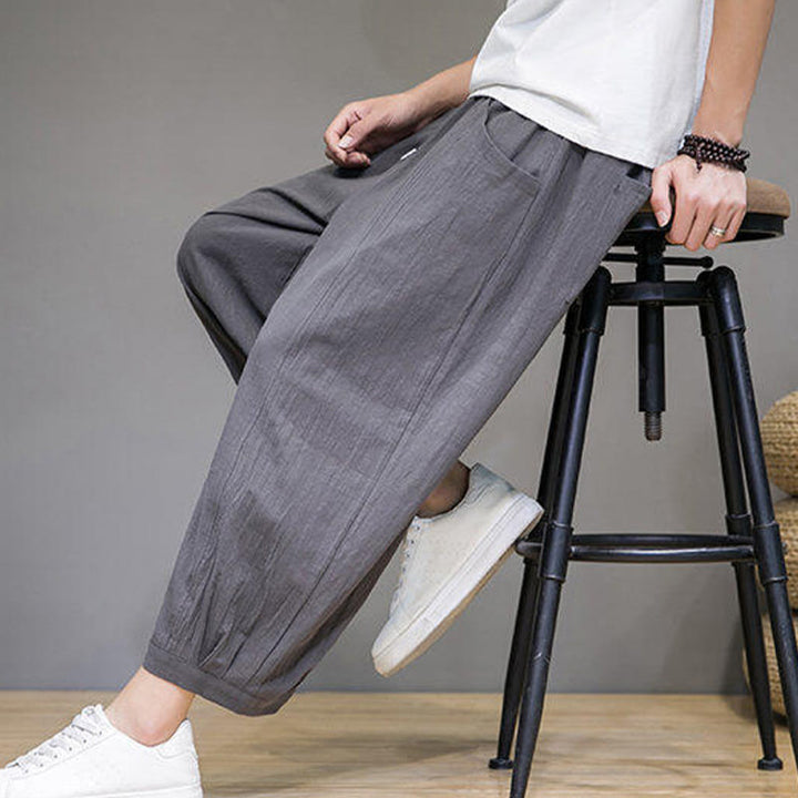 Buddha Stones Pantaloni harem casual da uomo in cotone, lunghezza 7-8, con tasche - image 8