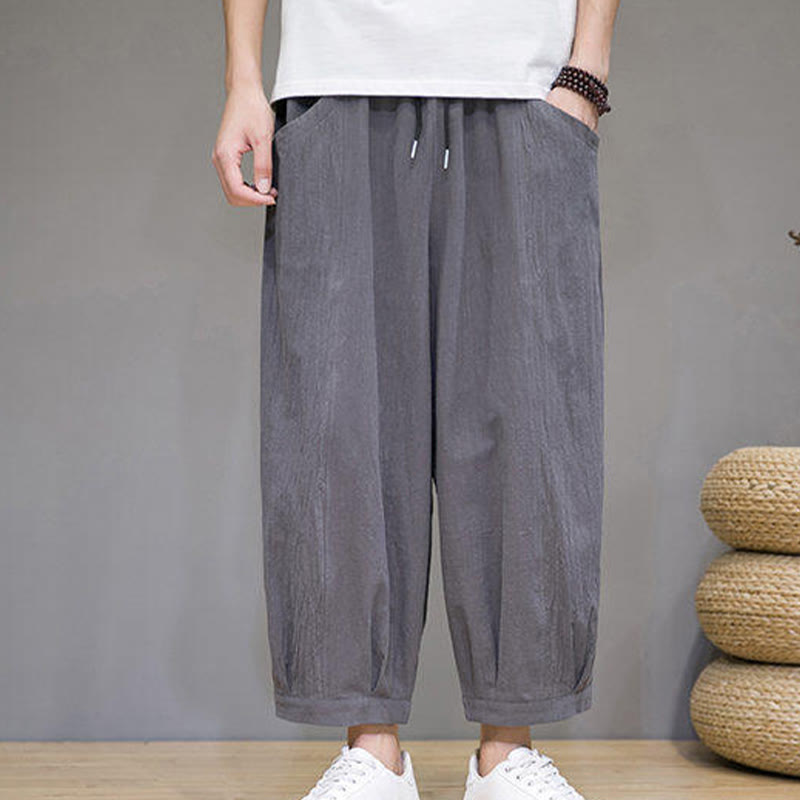Buddha Stones Pantaloni harem casual da uomo in cotone, lunghezza 7-8, con tasche - image 3