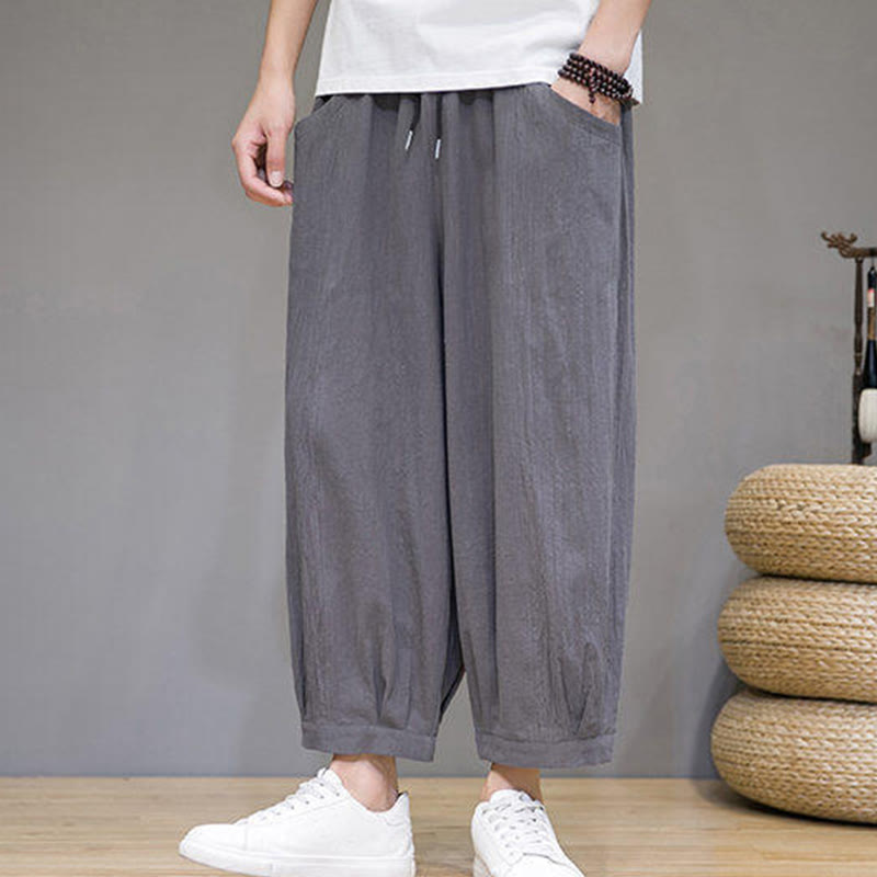 Buddha Stones Pantaloni harem casual da uomo in cotone, lunghezza 7-8, con tasche - image 7