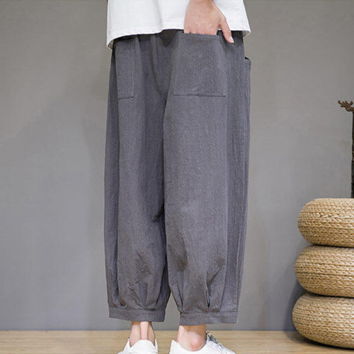Buddha Stones Pantaloni harem casual da uomo in cotone, lunghezza 7-8, con tasche - image 4