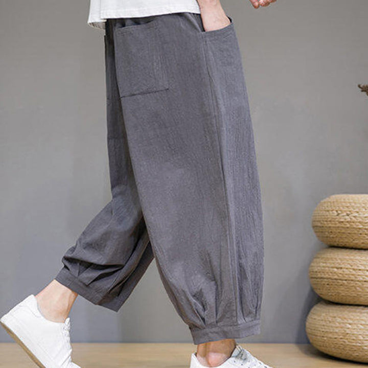 Buddha Stones Pantaloni harem casual da uomo in cotone, lunghezza 7-8, con tasche - image 6