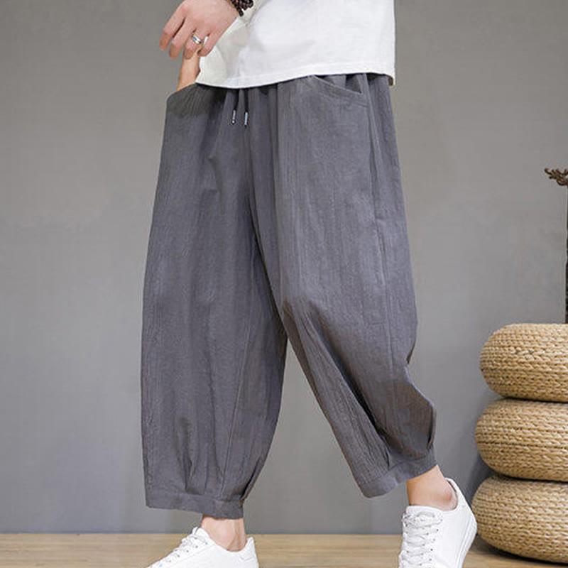 Buddha Stones Pantaloni harem casual da uomo in cotone, lunghezza 7-8, con tasche - Grigio scuro - US/UK/AU46, EU56 (5XL) - image 0