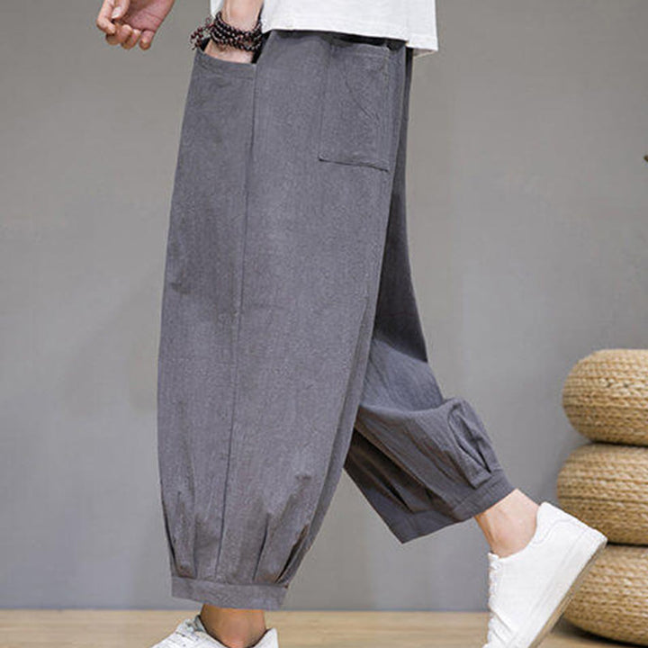 Buddha Stones Pantaloni harem casual da uomo in cotone, lunghezza 7-8, con tasche - image 1