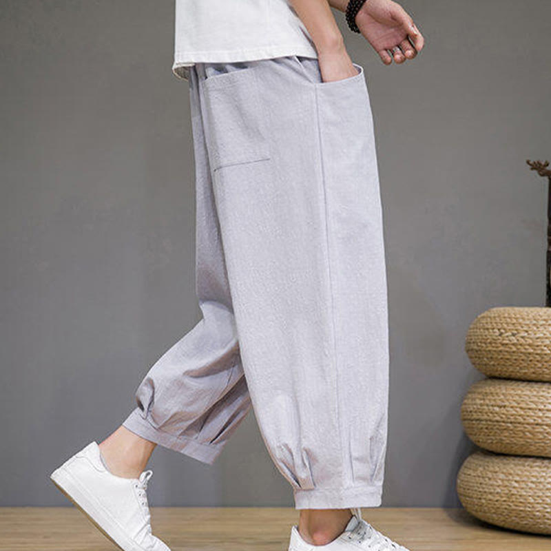 Buddha Stones Pantaloni harem casual da uomo in cotone, lunghezza 7-8, con tasche - image 16