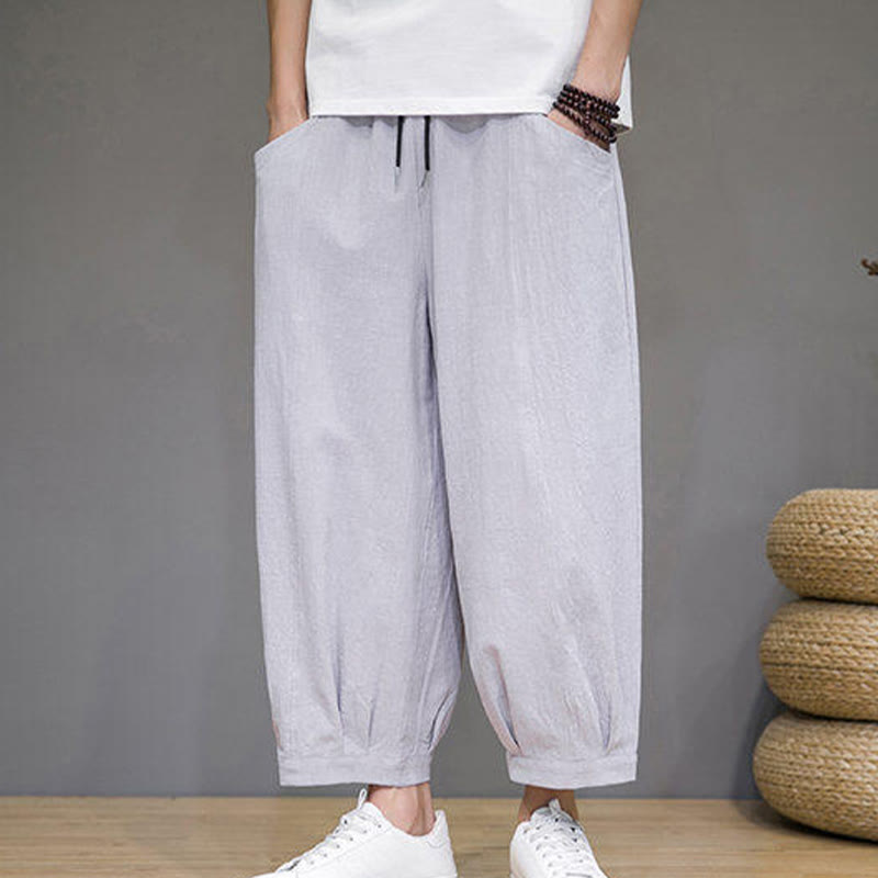 Buddha Stones Pantaloni harem casual da uomo in cotone, lunghezza 7-8, con tasche - image 10