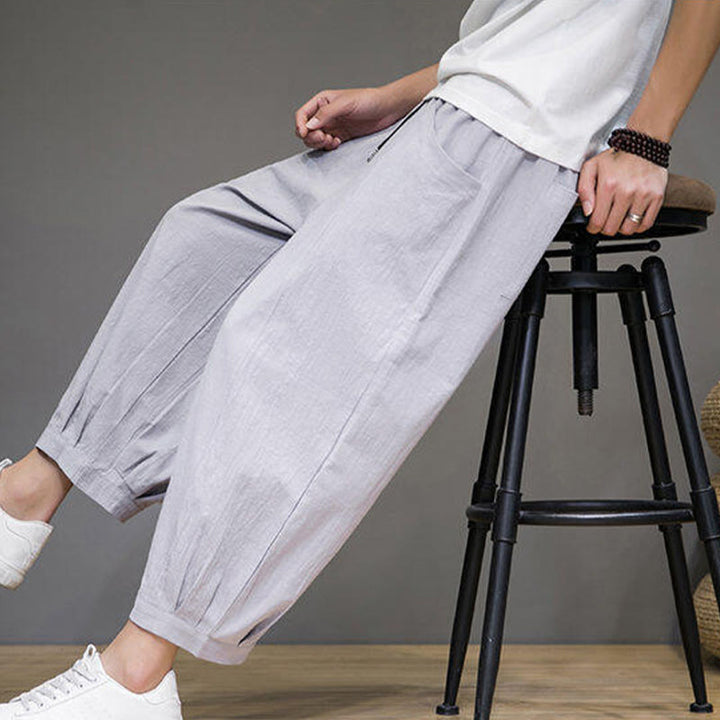 Buddha Stones Pantaloni harem casual da uomo in cotone, lunghezza 7-8, con tasche - image 17