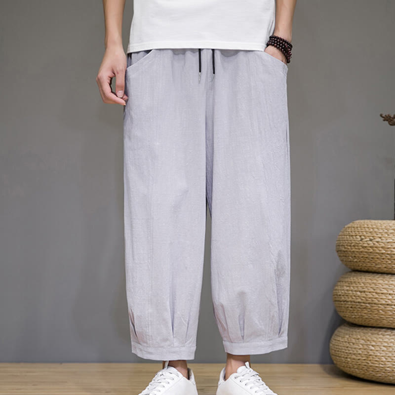 Buddha Stones Pantaloni harem casual da uomo in cotone, lunghezza 7-8, con tasche - Grigio chiaro - US/UK/AU46, EU56 (5XL) - image 9