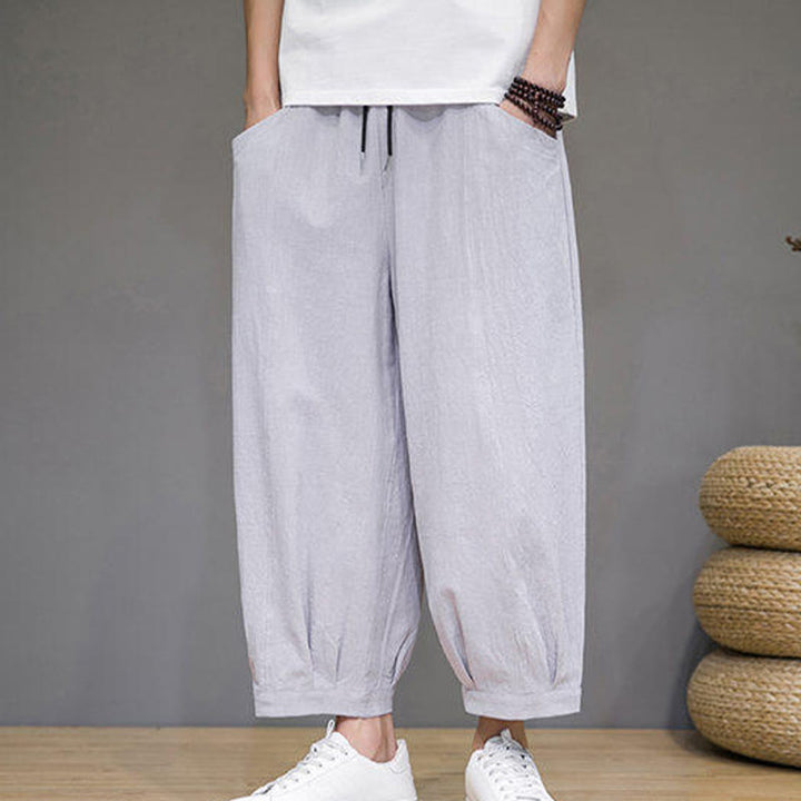 Buddha Stones Pantaloni harem casual da uomo in cotone, lunghezza 7-8, con tasche - image 10