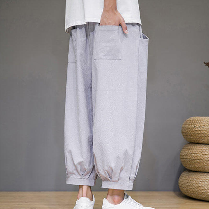 Buddha Stones Pantaloni harem casual da uomo in cotone, lunghezza 7-8, con tasche - image 11