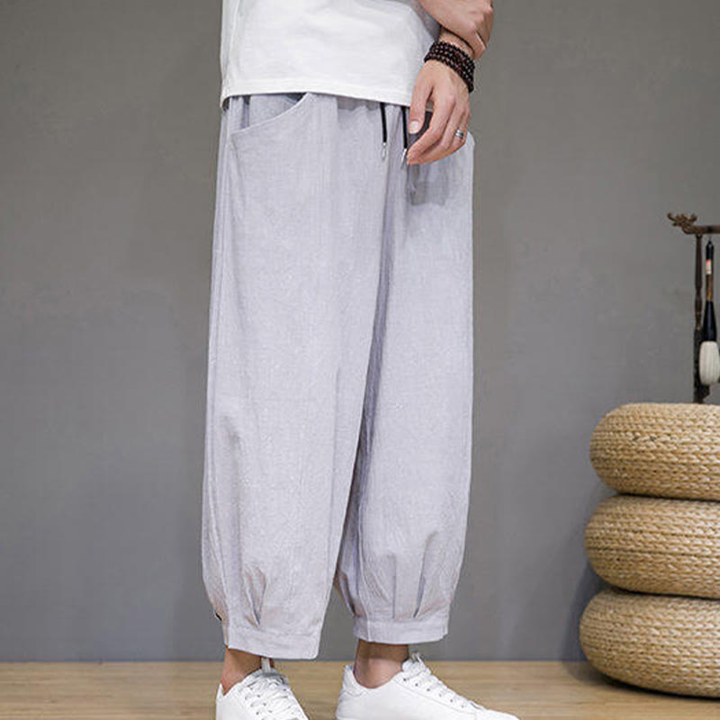 Buddha Stones Pantaloni harem casual da uomo in cotone, lunghezza 7-8, con tasche - image 14
