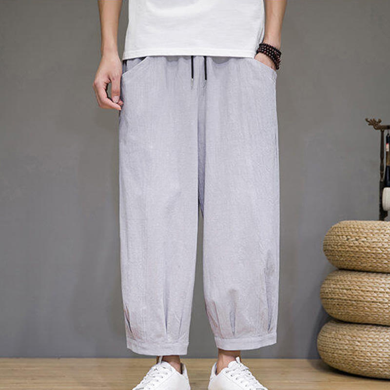 Buddha Stones Pantaloni harem casual da uomo in cotone, lunghezza 7-8, con tasche - image 13