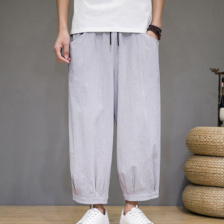 Buddha Stones Pantaloni harem casual da uomo in cotone, lunghezza 7-8, con tasche - image 13