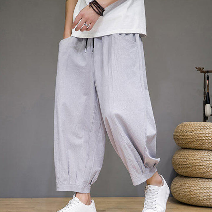 Buddha Stones Pantaloni harem casual da uomo in cotone, lunghezza 7-8, con tasche - image 15