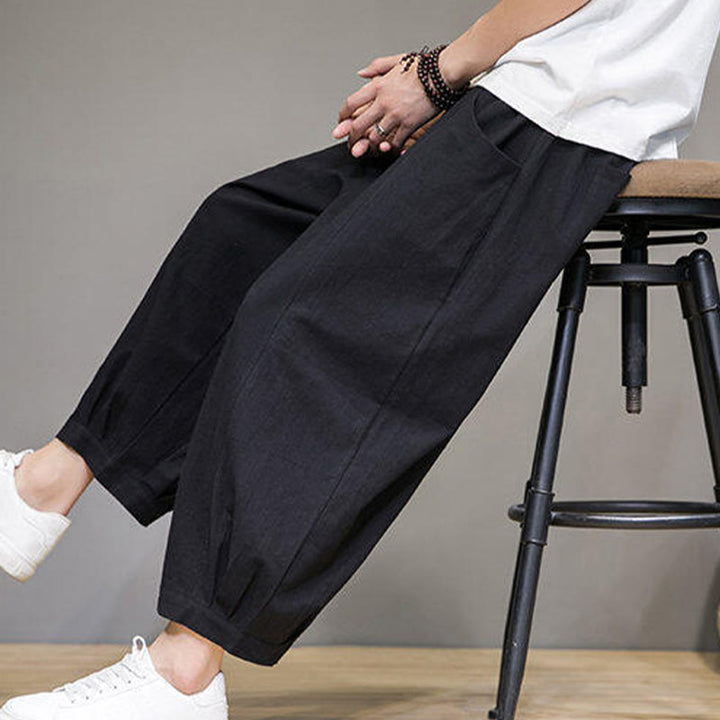 Buddha Stones Pantaloni harem casual da uomo in cotone, lunghezza 7-8, con tasche - image 26