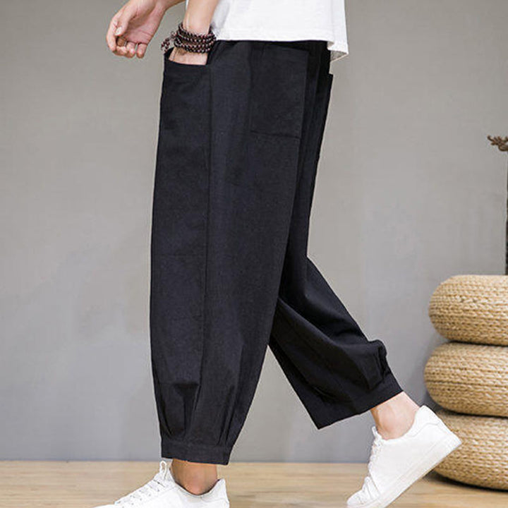 Buddha Stones Pantaloni harem casual da uomo in cotone, lunghezza 7-8, con tasche - image 22