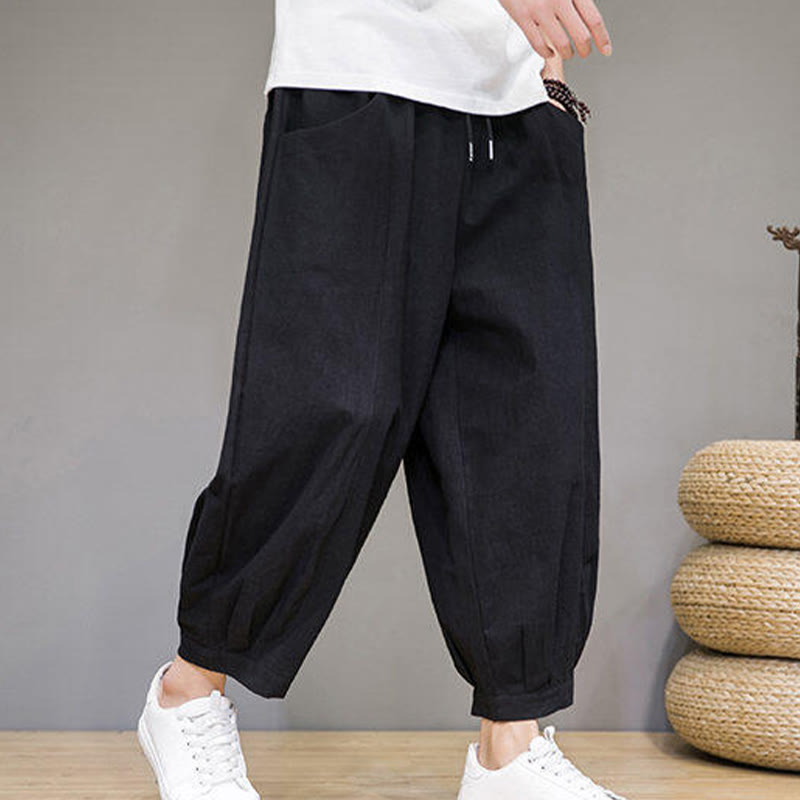 Buddha Stones Pantaloni harem casual da uomo in cotone, lunghezza 7-8, con tasche - image 19