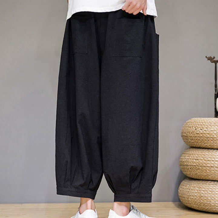 Buddha Stones Pantaloni harem casual da uomo in cotone, lunghezza 7-8, con tasche - image 23