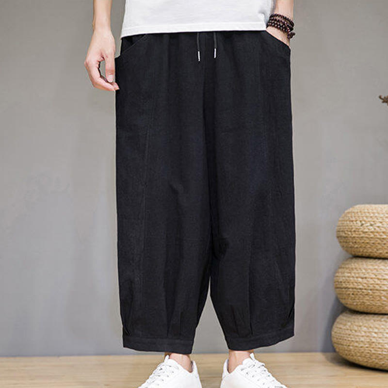 Buddha Stones Pantaloni harem casual da uomo in cotone, lunghezza 7-8, con tasche - image 24