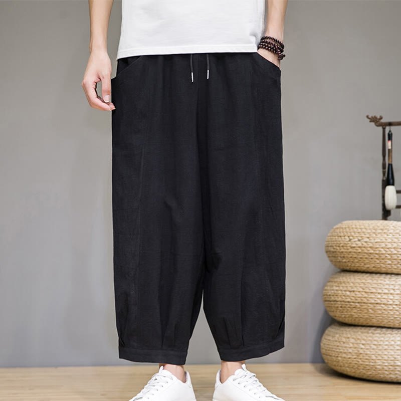 Buddha Stones Pantaloni harem casual da uomo in cotone, lunghezza 7-8, con tasche - Nero - US/UK/AU46, EU56 (5XL) - image 18
