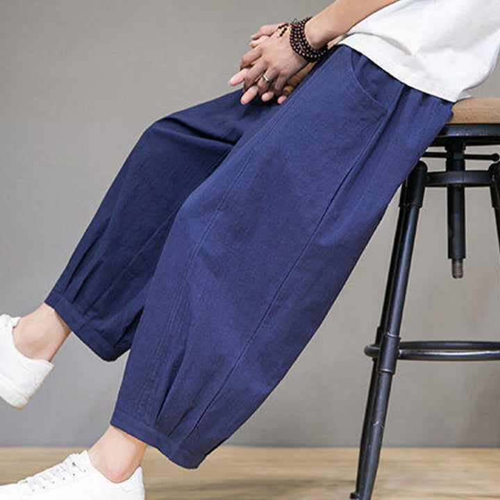 Buddha Stones Pantaloni harem casual da uomo in cotone, lunghezza 7-8, con tasche - image 35