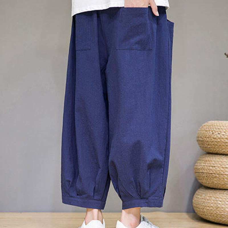 Buddha Stones Pantaloni harem casual da uomo in cotone, lunghezza 7-8, con tasche - image 33
