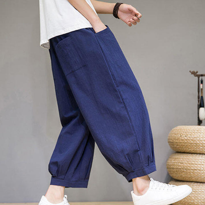 Buddha Stones Pantaloni harem casual da uomo in cotone, lunghezza 7-8, con tasche - image 31