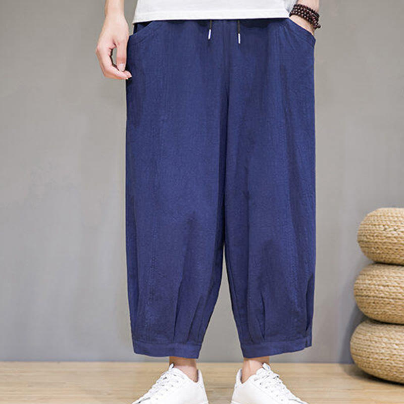 Buddha Stones Pantaloni harem casual da uomo in cotone, lunghezza 7-8, con tasche - image 32