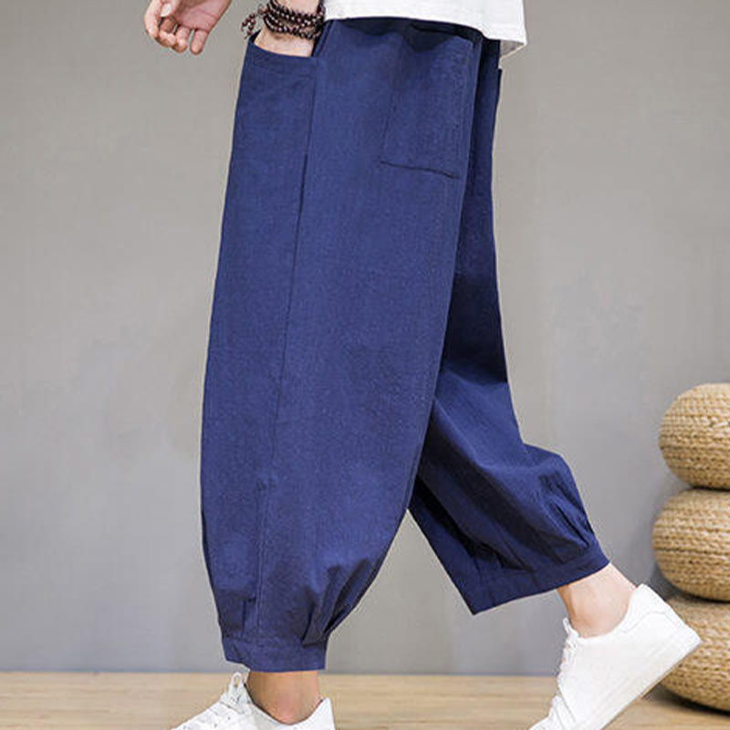 Buddha Stones Pantaloni harem casual da uomo in cotone, lunghezza 7-8, con tasche - image 29