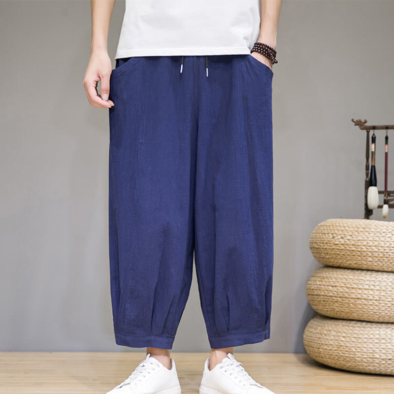 Buddha Stones Pantaloni harem casual da uomo in cotone, lunghezza 7-8, con tasche - Blu medio - US/UK/AU46, EU56 (5XL) - image 27