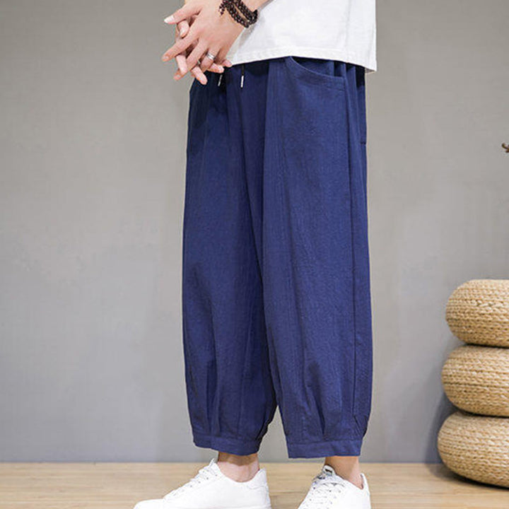 Buddha Stones Pantaloni harem casual da uomo in cotone, lunghezza 7-8, con tasche - image 34