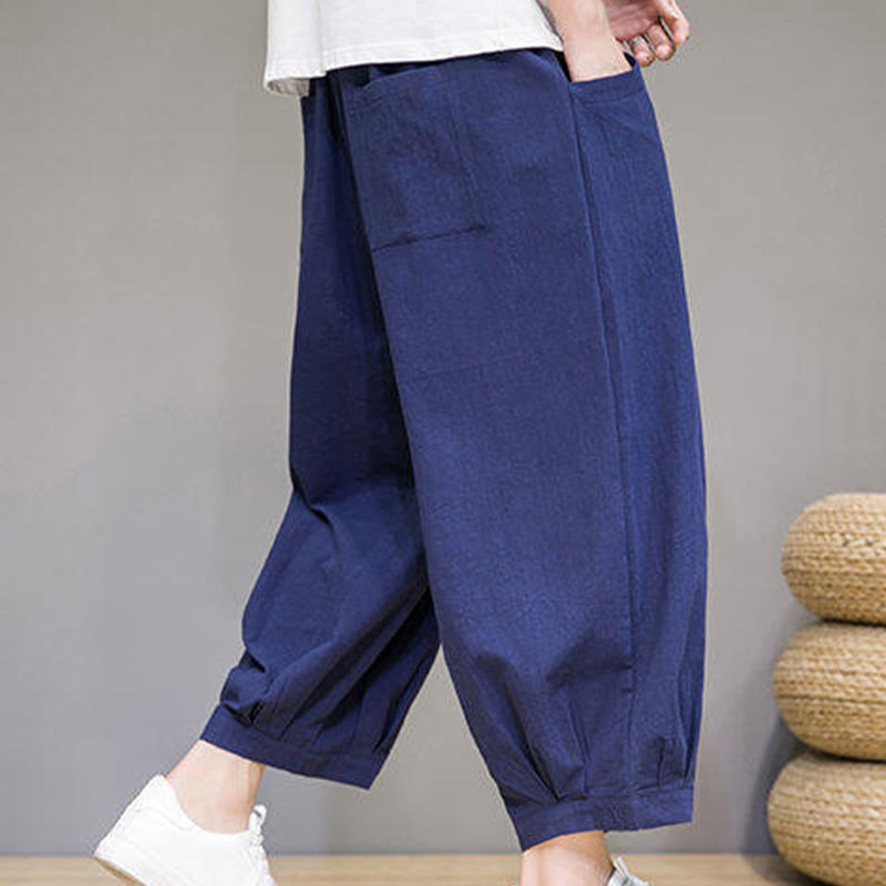 Buddha Stones Pantaloni harem casual da uomo in cotone, lunghezza 7-8, con tasche - image 28