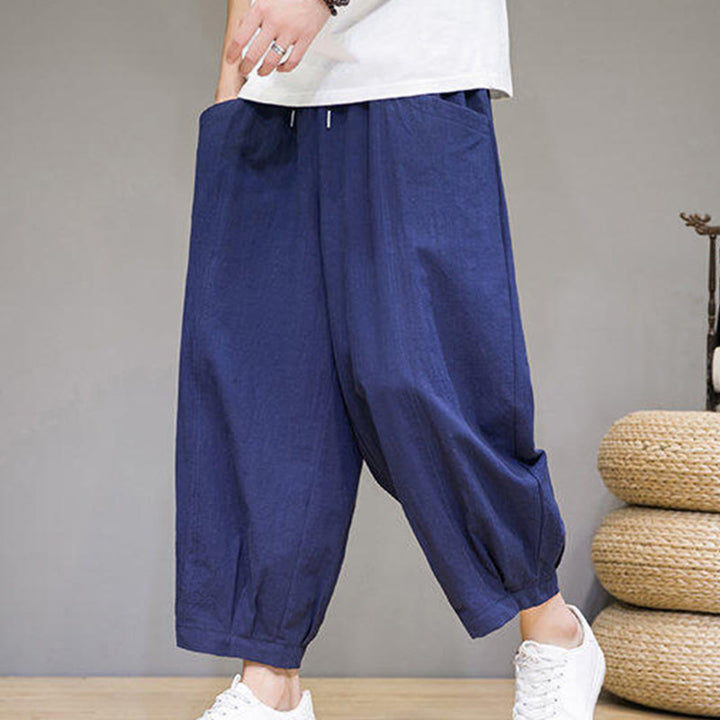 Buddha Stones Pantaloni harem casual da uomo in cotone, lunghezza 7-8, con tasche - image 30