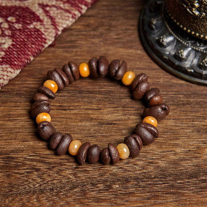 Bracciale con perle di giada Huanglong, Buddha Stones - Chicco di caffè e giada Huanglong (circonferenza del polso: 16 cm) - image 6