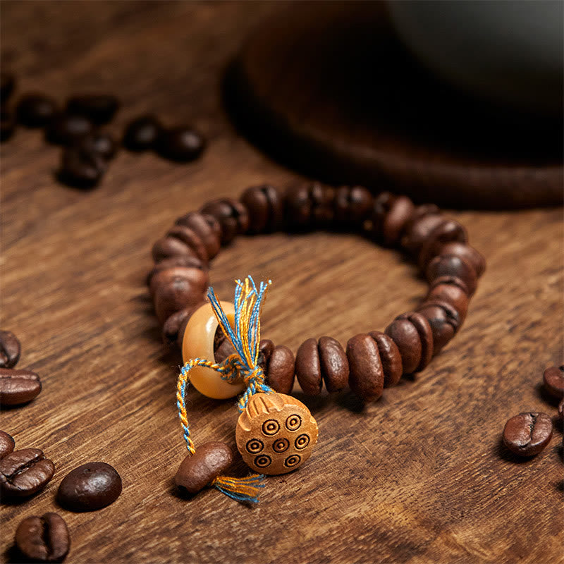 Braccialetto con semi di Bodhi in legno di wengé, Buddha Stones, semi di loto naturali, chicchi di caffè - image 3