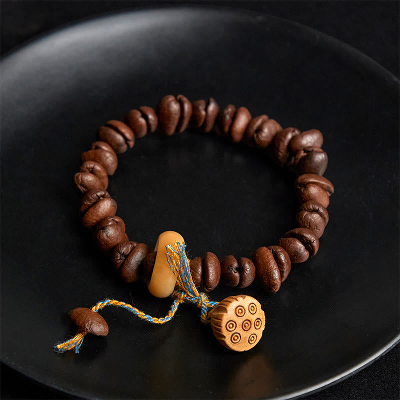 Braccialetto con semi di Bodhi in legno di wengé, Buddha Stones, semi di loto naturali, chicchi di caffè - image 4