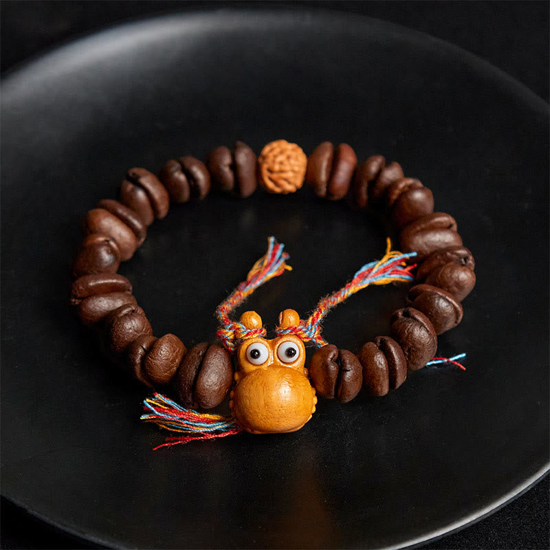 Braccialetto in legno wengé con chicchi di caffè e ippopotamo fatto a mano con Buddha Stones - image 4