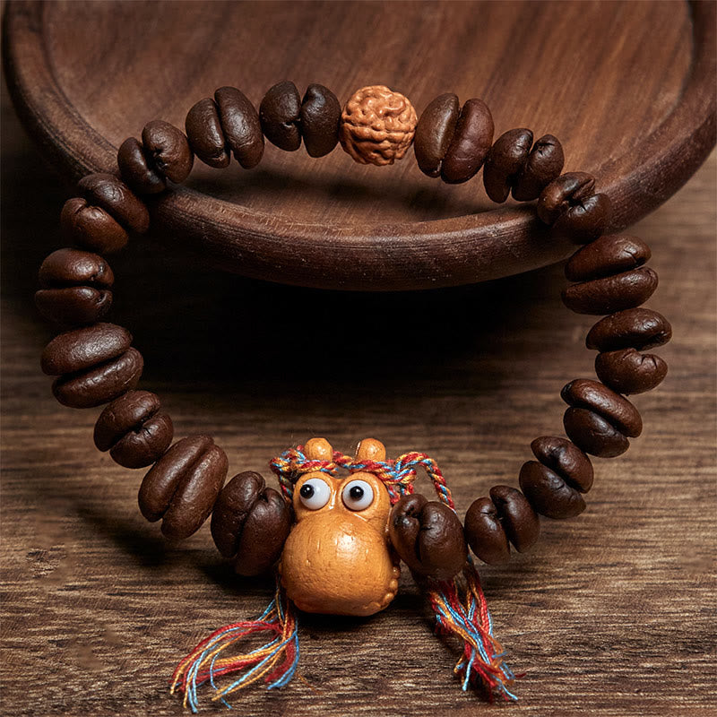 Braccialetto in legno wengé con chicchi di caffè e ippopotamo fatto a mano con Buddha Stones - image 2