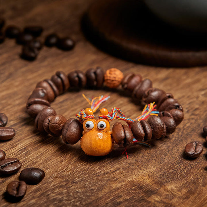 Braccialetto in legno wengé con chicchi di caffè e ippopotamo fatto a mano con Buddha Stones - image 3