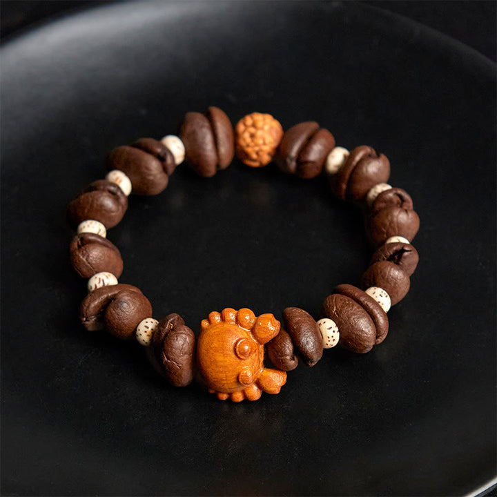 Bracciale in legno di wengé , Buddha Stones, granchio fatto a mano, monete di rame e chicchi di caffè. - image 4
