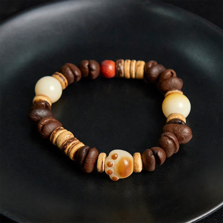 Braccialetto fatto a mano con chicchi di caffè e semi di Bodhi, Buddha Stones zampa di gatto - image 4