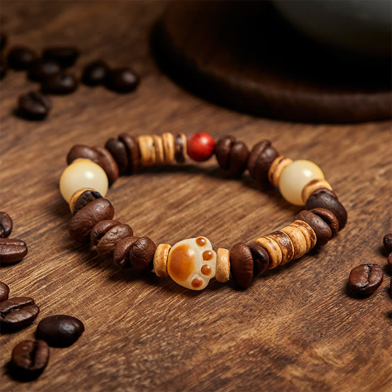 Braccialetto fatto a mano con chicchi di caffè e semi di Bodhi, Buddha Stones zampa di gatto - image 3