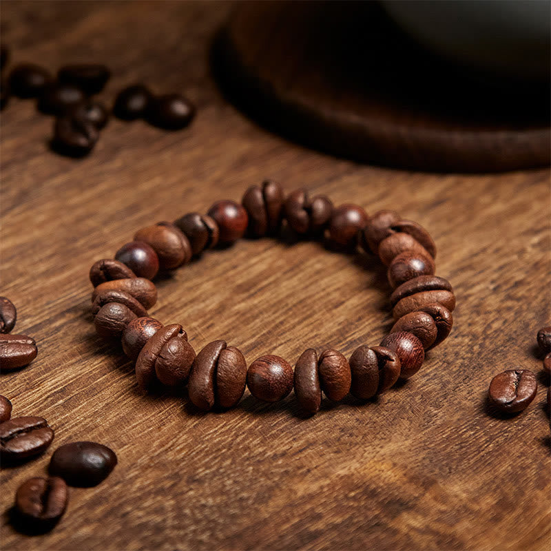 Braccialetto di protezione in legno di sandalo con chicchi di caffè naturali e Buddha Stones - image 3