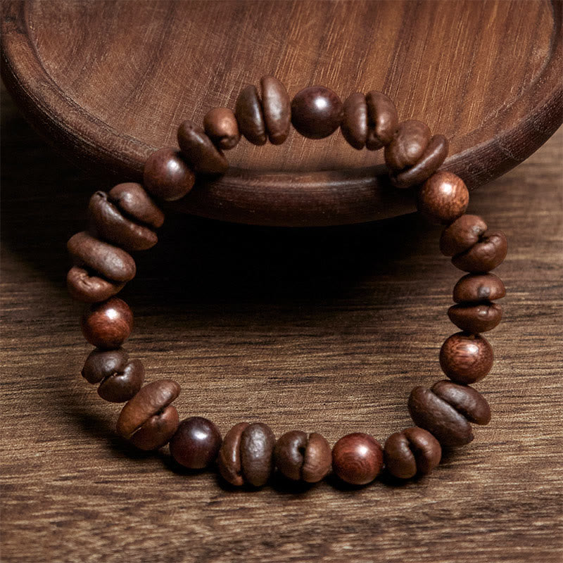 Braccialetto di protezione in legno di sandalo con chicchi di caffè naturali e Buddha Stones - image 2