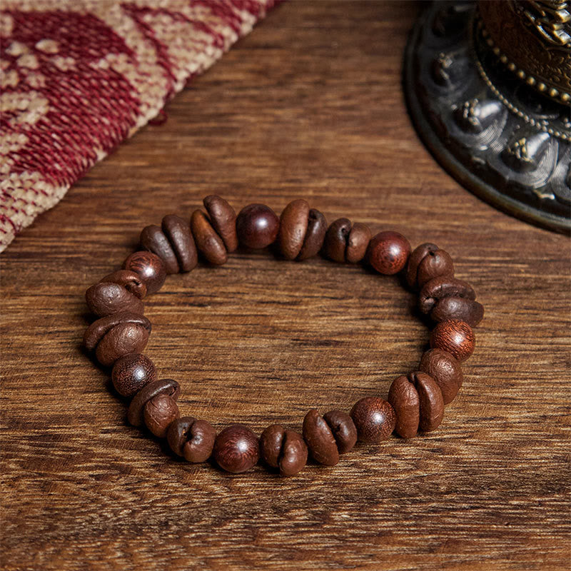 Braccialetto di protezione in legno di sandalo con chicchi di caffè naturali e Buddha Stones - Chicco di caffè e sandalo (circonferenza del polso: 16 cm) - image 1